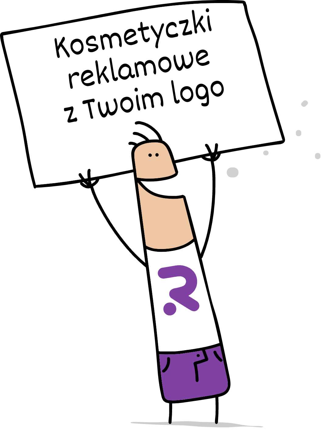 Buddy trzymający napis kosmetyczki reklamowe z Twoim logo